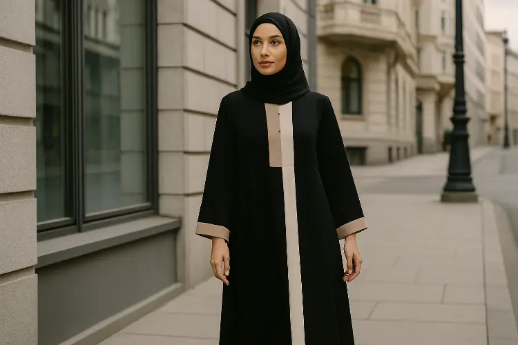 Gamis Hitam dengan Aksen Tri-Tone